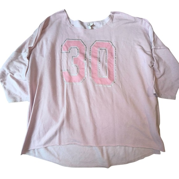 Cato Womens Sweater Football Flared Sleeve White Pink Pullover XL Top Stretch - Picture 1 of 8